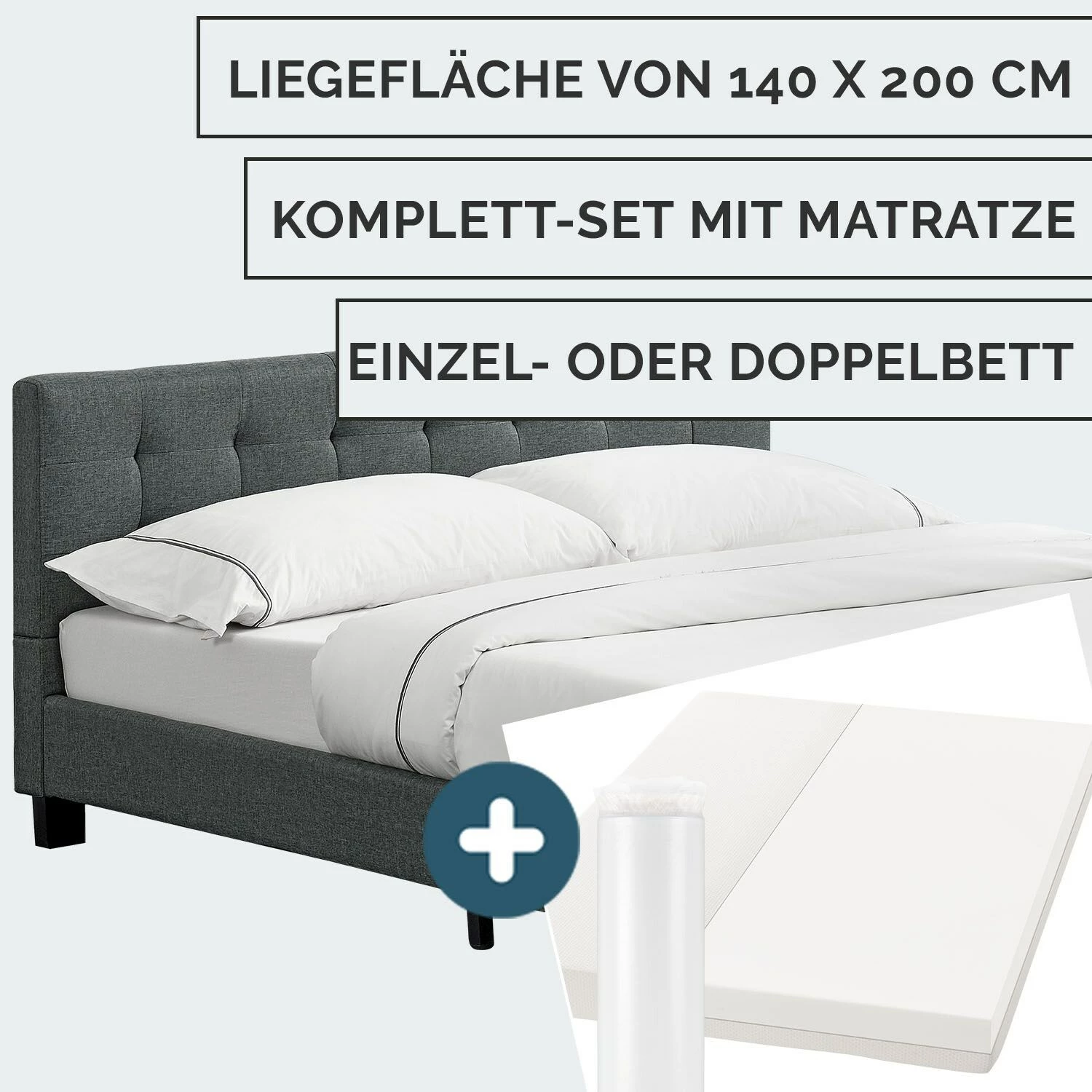 Juskys Polsterbett Manresa 140 X 200 Cm - Bett Komplett-Set Mit Matratze, Lattenrost Und Kopfteil 3 Juskys Polsterbett Manresa 140 X 200 Cm - Bett Komplett-Set Mit Matratze, Lattenrost Und Kopfteil – Bild 3