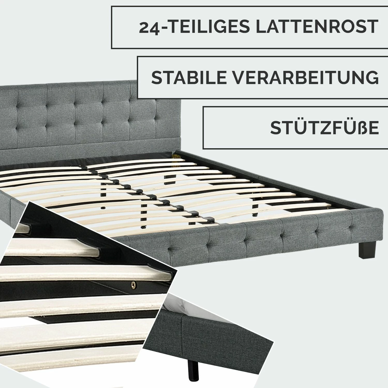 Juskys Polsterbett Manresa 140 X 200 Cm - Bett Komplett-Set Mit Matratze, Lattenrost Und Kopfteil 4 Juskys Polsterbett Manresa 140 X 200 Cm - Bett Komplett-Set Mit Matratze, Lattenrost Und Kopfteil – Bild 4