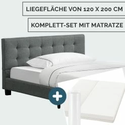 Juskys Polsterbett Manresa 120x200 Cm - Bettgestell Mit Matratze, Lattenrost & Kopfteil – Grau -Vicco Geschäft 8600348200 73252900 prod 003