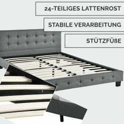 Juskys Polsterbett Manresa 120x200 Cm - Bettgestell Mit Matratze, Lattenrost & Kopfteil – Grau -Vicco Geschäft 8600348200 73252900 prod 004