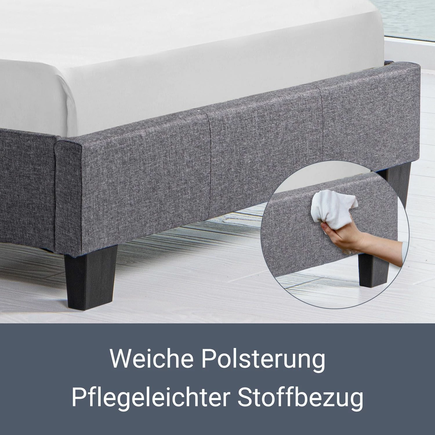 Juskys Polsterbett Verona 90x200 Cm Grau Mit Matratze – Einzelbett + LED-Beleuchtung & Lattenrost 4 Juskys Polsterbett Verona 90x200 Cm Grau Mit Matratze – Einzelbett + LED-Beleuchtung & Lattenrost – Bild 4