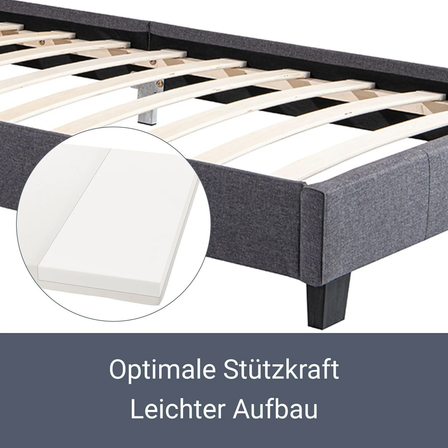 Juskys Polsterbett Verona 90x200 Cm Grau Mit Matratze – Einzelbett + LED-Beleuchtung & Lattenrost 5 Juskys Polsterbett Verona 90x200 Cm Grau Mit Matratze – Einzelbett + LED-Beleuchtung & Lattenrost – Bild 5