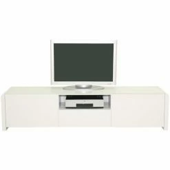 Designs By Phoenix Atlanta - Lowboard Mit 2 Türen, 1 Ablage Und 1 Schublade, Push-Open, Glaskomponenten, Weiss Hochglanz