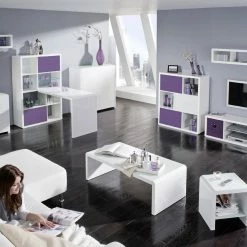 Designs By Phoenix Atlanta - Lowboard Mit 2 Türen, 1 Ablage Und 1 Schublade, Push-Open, Glaskomponenten, Weiss Hochglanz -Vicco Geschäft 8600352000 228824WE prod 006