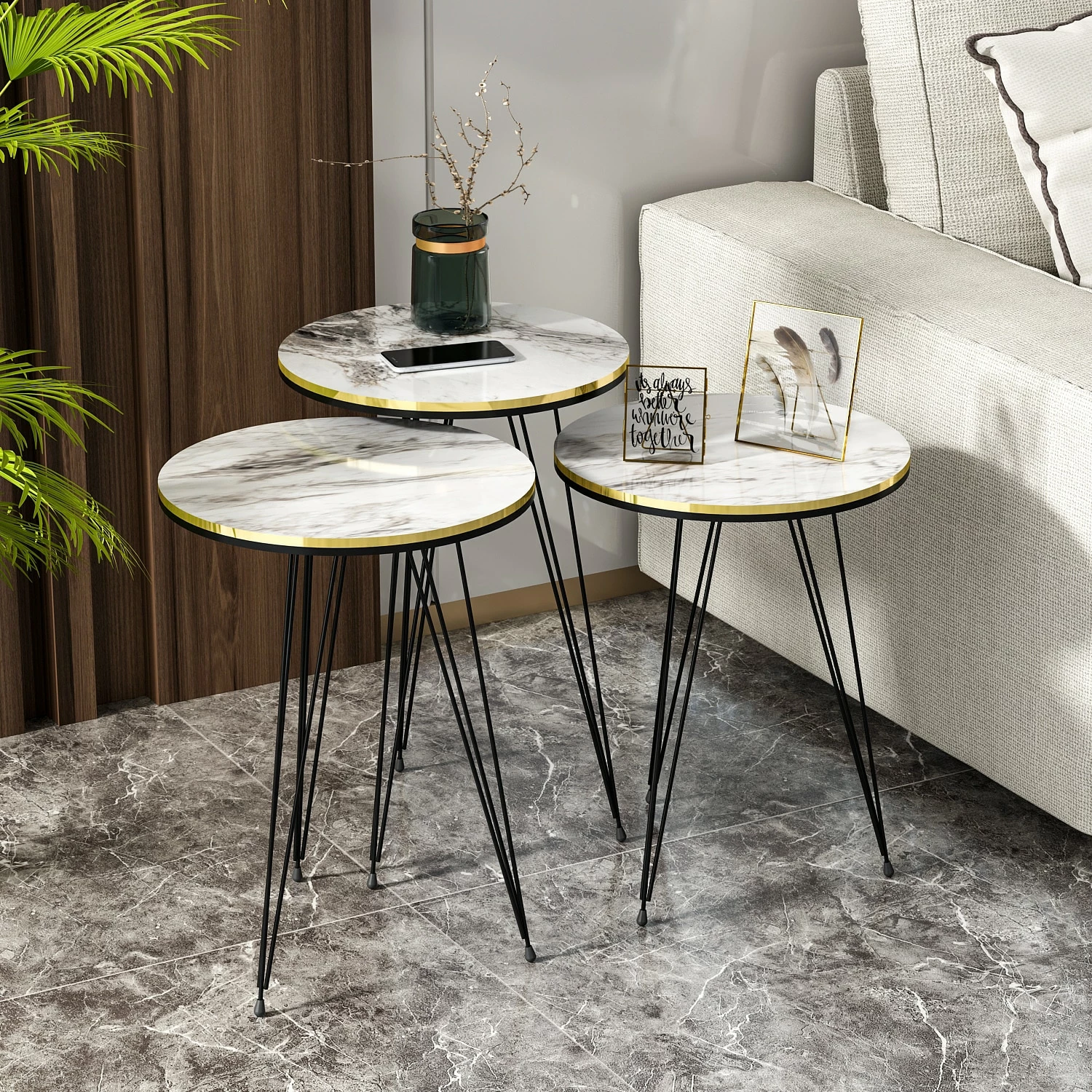 Moebel17 Beistelltisch 3er Set Marmoroptik Weiß 21236207 2 Moebel17 Beistelltisch 3er Set Marmoroptik Weiß 21236207 – Bild 2