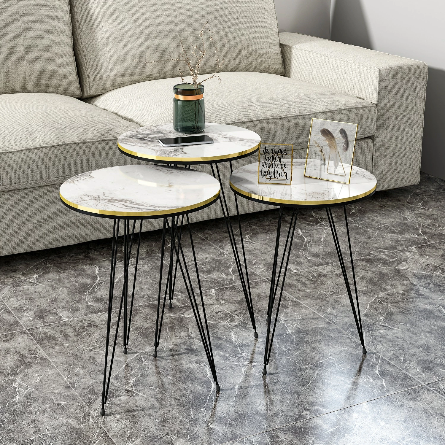 Moebel17 Beistelltisch 3er Set Marmoroptik Weiß 21236207 4 Moebel17 Beistelltisch 3er Set Marmoroptik Weiß 21236207 – Bild 4