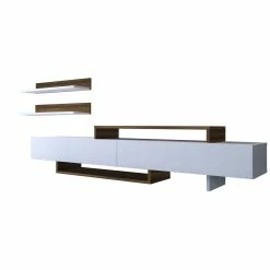 Moebel17 Wohnwand Nirvana Weiß Walnuss