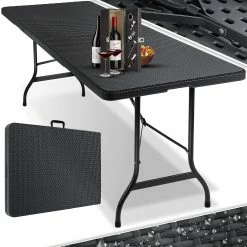 KESSER® Buffettisch Tisch Klappbar Kunststoff 180x75 Cm Rattan Optik Campingtisch Partytisch Klapptisch Gartentisch Für Garten Terrasse Und Balkon Zusammenklappbar 6 Personen Ink. Tragegriff