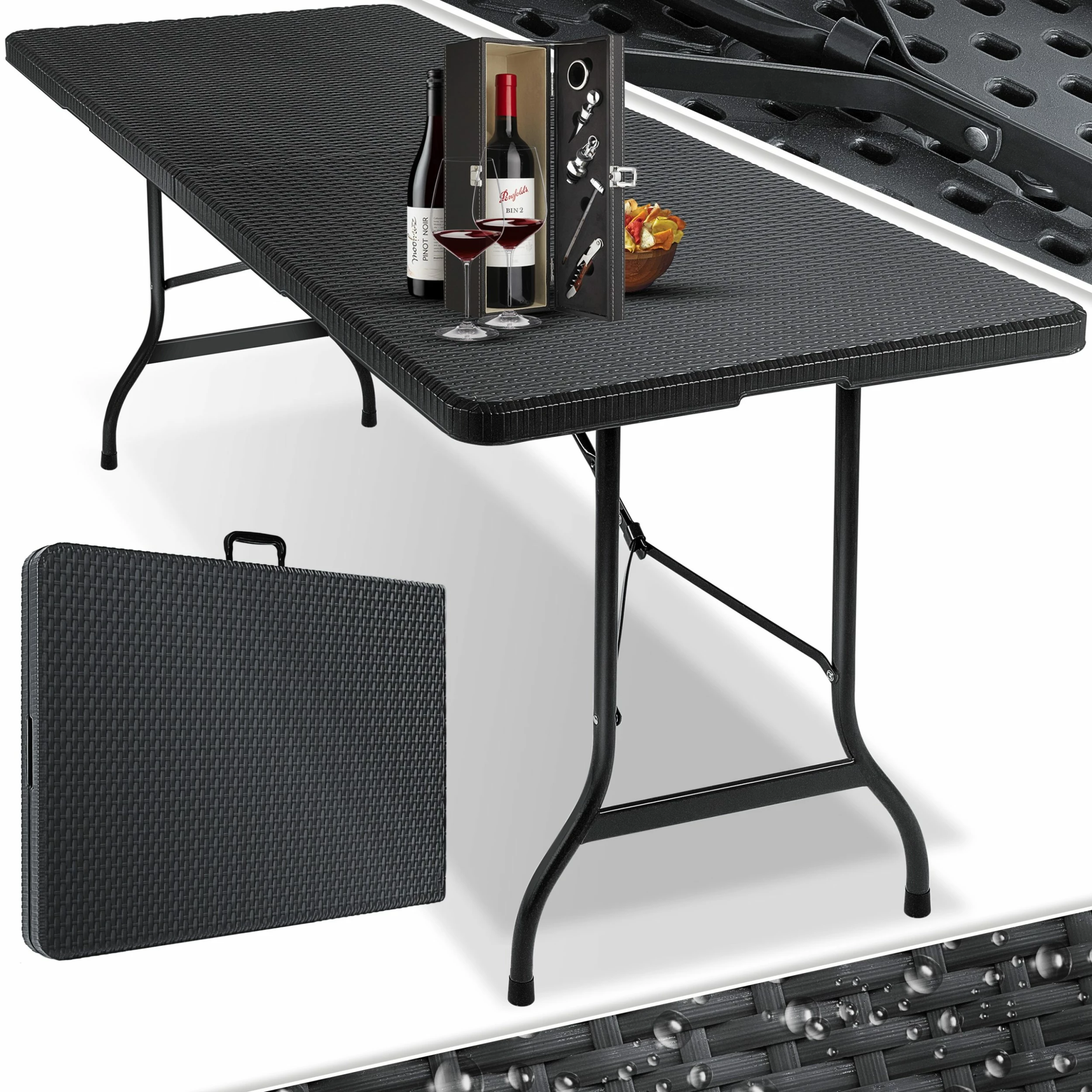 KESSER® Buffettisch Tisch Klappbar Kunststoff 180x75 Cm Rattan Optik Campingtisch Partytisch Klapptisch Gartentisch Für Garten Terrasse Und Balkon Zusammenklappbar 6 Personen Ink. Tragegriff 1 KESSER® Buffettisch Tisch Klappbar Kunststoff 180x75 Cm Rattan Optik Campingtisch Partytisch Klapptisch Gartentisch Für Garten Terrasse Und Balkon Zusammenklappbar 6 Personen Ink. Tragegriff