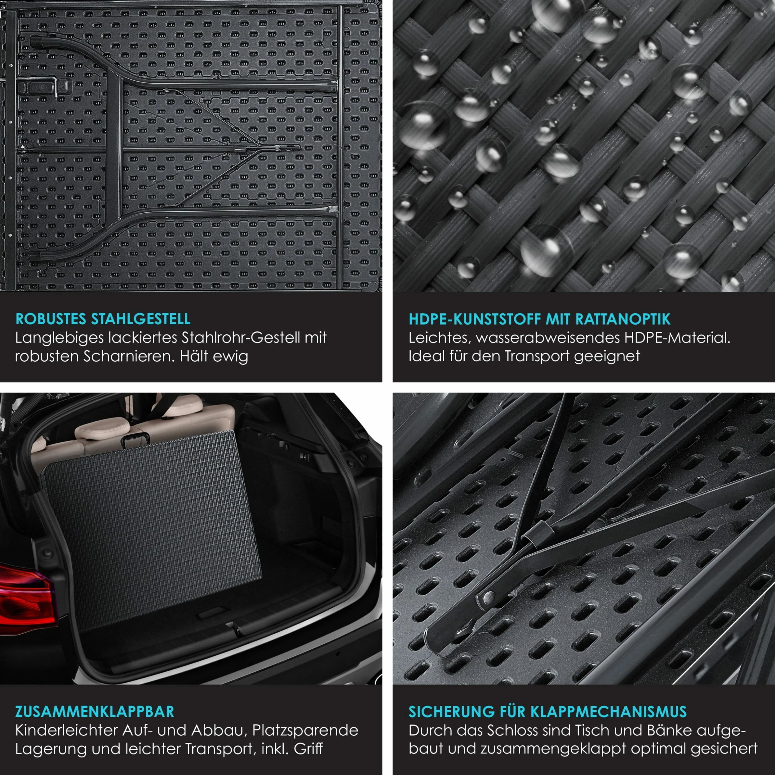 KESSER® Buffettisch Tisch Klappbar Kunststoff 180x75 Cm Rattan Optik Campingtisch Partytisch Klapptisch Gartentisch Für Garten Terrasse Und Balkon Zusammenklappbar 6 Personen Ink. Tragegriff 3 KESSER® Buffettisch Tisch Klappbar Kunststoff 180x75 Cm Rattan Optik Campingtisch Partytisch Klapptisch Gartentisch Für Garten Terrasse Und Balkon Zusammenklappbar 6 Personen Ink. Tragegriff – Bild 3