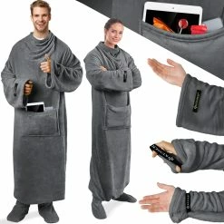 KESSER® Kuscheldecke TV Decke Mit Ärmeln & Fußtasche Ärmeldecke Extra Weich Ärmeldecke Flauschige Inkl. 2-in-1 Außentasche Tragbare Lounge-Decke Tragbar Ganzkörperdecke Mit Ärmel