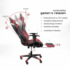 TRISENS Gaming Stuhl Im Racing Design In Lederoptik Bürostuhl Mit Flexiblen Armlehnen Ergonomischer Schreibtischstuhl Mit Verstellbarem Rückenstützkissen, Nackenkissen Und Fußstütze -Vicco Geschäft 8600366200 12116 prod 003