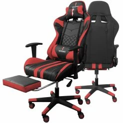 TRISENS Gaming Stuhl Im Racing Design In Lederoptik Bürostuhl Mit Flexiblen Armlehnen Ergonomischer Schreibtischstuhl Mit Verstellbarem Rückenstützkissen, Nackenkissen Und Fußstütze -Vicco Geschäft 8600366200 12116 prod 005